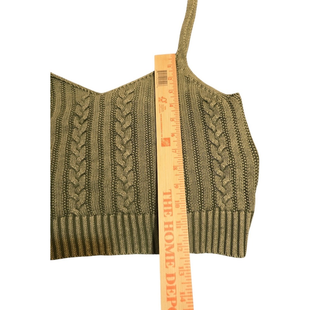 American Eagle Olive Green Cable Knit Cropped Sweater Cami Tank Top‎ Size L - Picture 5 of 7